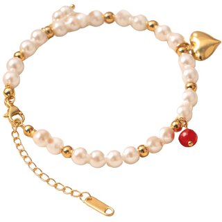 KIMTI 18k Gold Plated Women Bracelet (Classic Pearl Heart Bracelet, 1)
