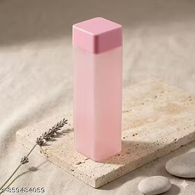 Stylish Pink Square Water Bottle | Leak Proof Plastic Water Bottle for School, Office & Travel | Lightweight Reusable Fridge Bottle for Girls & Kids | Trendy Portable Drinking Bottle
