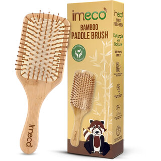 IMECO Bamboo Flat Paddle Hair Brush, Premium Cushioned Hair Brush