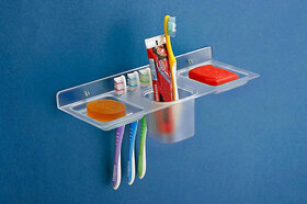 Kelby Unbreakable 4 In 1 Plastic Square Double Soap Dish with Tumbler Holder Used For Bathroom Pack of 1