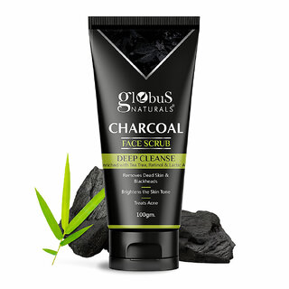 Globus Naturals Charcoal Face Scrub for Men & Women Detoxifying, Purifying & Exfoliating, 100g