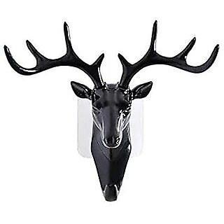 Decorative Multipurpose Self Adhesive Deer Head Hanger Hooks Black