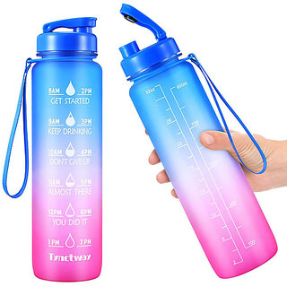 Silicone Water Bottle - 1 litre Motivational Time Marker 1000 ml Bottle(Pack of 1, Multicolor, Plastic)