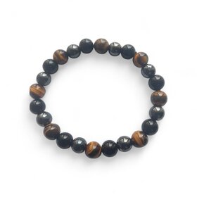 Triple Protection Bracelet 8mm Energized  Tiger Eye, Obsidian, Hematite