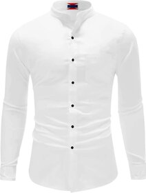 Mens White Slim Fit Formal Shirt with Stand-Up Collar  Stylish  Versatile for Business, Weddings  Events