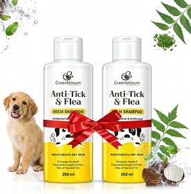 Greenblsum Anti-Tick  Flea Neem Dog Shampoo - 200ml (Pack of 2) Combo