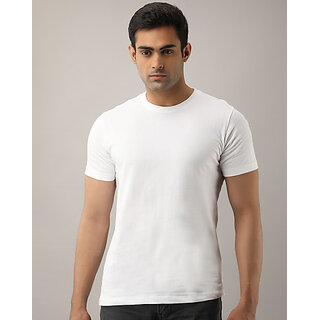 Code Yellow Men Solid Round Neck Cotton White T-Shirt
