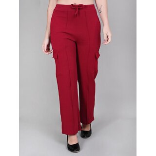 T Dot Women Red Solid Mid Rise Cargo Trouser
