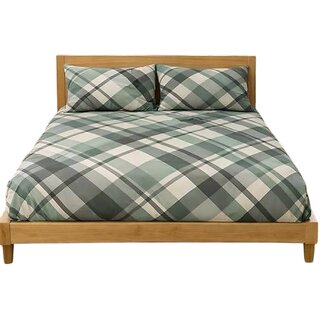 Plaid Double Fitted Bed Sheet - Green  Gray