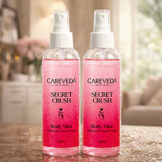CareVeda Secret Crush Body Mist 100ml | Long Lasting Fruity Floral Fragrance | Refreshing Perfume Spray for Women | Premium Collection | 100ml, Set of 2