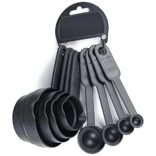 Measuring Cups and Spoons Set (8 Pieces) with Ring Holder, Durable Food-Grade Plastic, Stackable Design