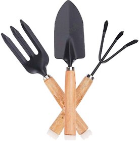3-Piece Garden Hand Tool Set  Mini Trowel, Transplanting Shovel  Cultivator with Wooden Handles, Rust-Resistant Steel