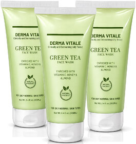 Derma Vitale Green Tea Face Wash 3X 100ML Each  Vitamin C, Honey  Almond  Oil Control Face Cleanser for Oily  Normal
