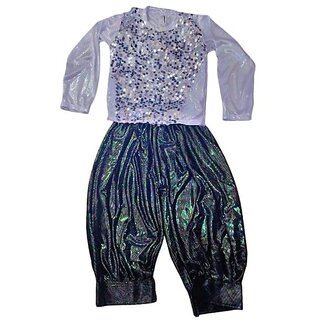 Silver T-shirt sequence and black haram/Western Dance costume for stage performance and party events