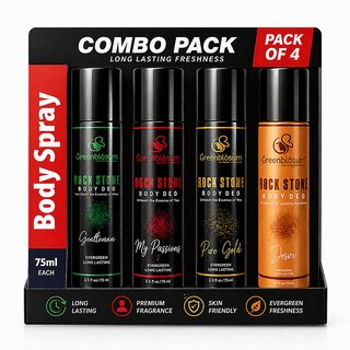 Men Body Spray Combo Pack of 4 (75ml Each)  Long Lasting Fragrance Deodorant Set  Premium Daily Use Deo for Men