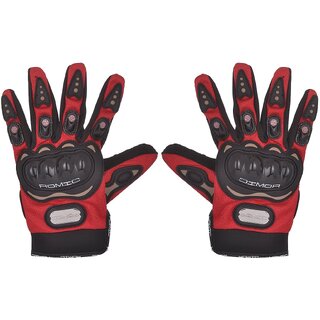 RMA-6007 Romic Leather Motorcycle Full Gloves (Red, Large)