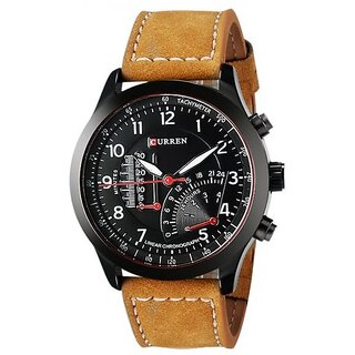 Curren Round Dial Brown Leather Strap Quartz Watch for Men