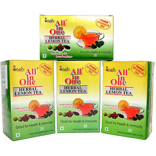 (Pack of 4) All-in-One Herbal Lemon Tea Premix - Sulphur-Less Sugar, 25 Pouches Each