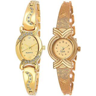 HRV Gold Oval And X Model Women And Gilrs Analog Watch