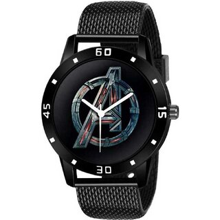 Hrv Men Black Round Dial Strap Analog Watch