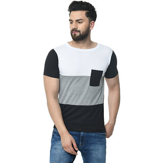 Odoky Mens Multicolor Block Print Cotton Blend Round Neck T-Shirt