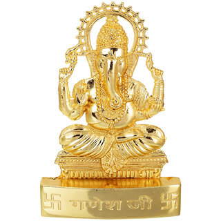 KESAR ZEMS Golden Plated Lord Ganesh Idol Showpiece Statue for Temple and Home Dcor (4.5 x 0.5 x 6 CM)