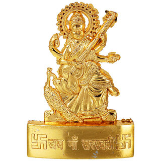 KESAR ZEMS Golden Plated Goddess Sarswati Idol Showpiece Statue for Temple and Home Dcor (3.5 x 0.5 x 5.5 Cm) Golden