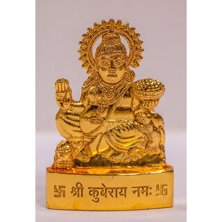 KESAR ZEMS Golden Plated Lord Kuber Idol Showpiece for Temple and Home Dcor (5 x 1 x 7 CM) Zinc