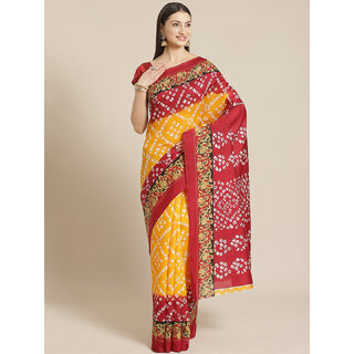 Meia Yellow And Red Bandhani Print Saree