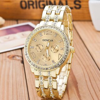HRV Geneva Womens Wrist Watch | Stainless Steel Gold, Luxury Casual Ladies Watch