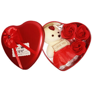 Eastern Club Valentine Day Teddy and Rose Gift Box Best Unique Gift for Love Ones (5 inch)