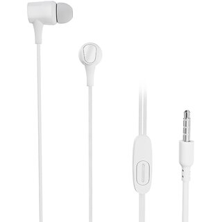 Digimate Jackbeat Wired Earphones with 3.5mm Jack, Tangle-Free Cable & In-Line Mic (DG-HF-1001, White)
