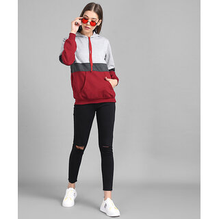 Vivient Women Color Block Hooded Sweatshirt