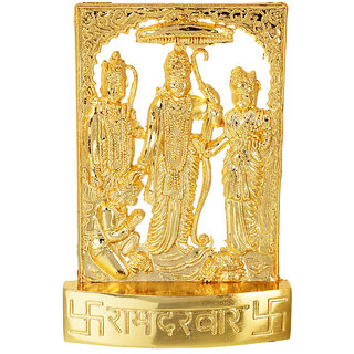 KESAR ZEMS Golden Plated Lord Ram Darbar Idol Showpiece Statue for Temple and Home Dcor  (4.5 x 0.5 x 6 CM)Golden
