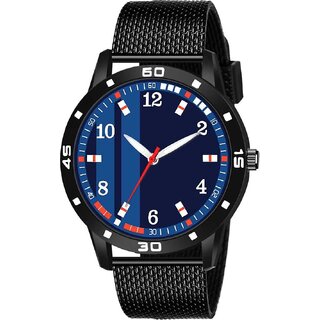 HRV Men's Round Blue Dial Black Strap Analog Watch