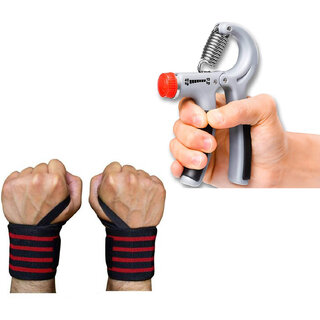 Wrist Support Band with Thumb Loop for Gym With Adjustable Hand Grip Strengthener Hand Gripper Combo