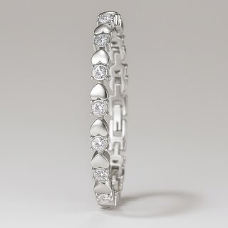 Heart Shaped Silver Plated American Diamond Metal Bracelet For Women