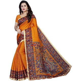SVB Yellow Mysore Silk Printed With Blouse Saree