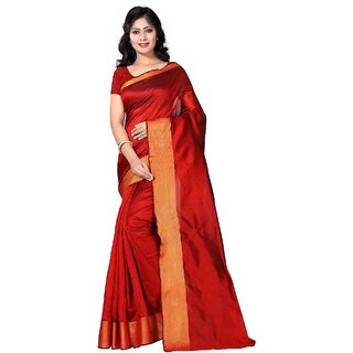 SVB Red Art Silk Plain With Blouse Saree