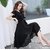 Vivient Women Black Solid Flair Georgette Short A Line Dress
