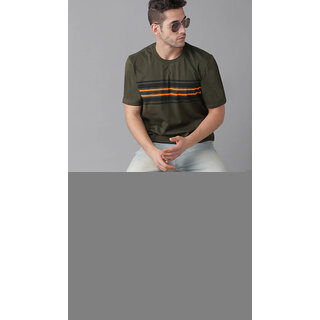 Odoky Olive Black &Orange Round Neck T-Shirt For Men