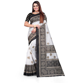 SVB Saree White  & Black Art Silk Printed Saree
