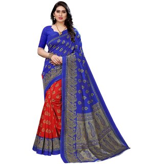 SVB Saree Red And Blue Colour Art Silk Printed Saree