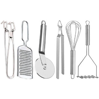 Oc9 Wire Grater and Utility Pakkad and Pizza Cutter and Egg Whisk and Roti Chimta and Potato Masher for Kitchen