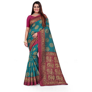 SVB Saree Green & Maroon  Art Silk Printed Saree
