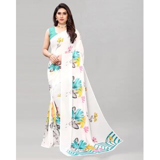SVB Saree White And Green  Colour Georgette Printed Saree