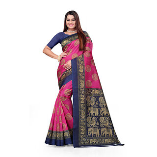 SVB Saree Pink & Blue Art Silk Printed Saree