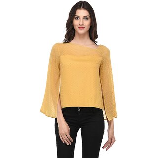 Purys Women Yellow Self Design Regular Top