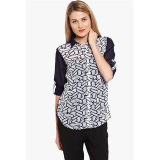 Purys Women White Poly Cotton Printed Formal Shirt