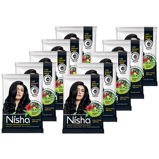 Nisha Natural Henna Based Hair Color Henna 10gm Each Pack Natural Black  (Pack of 10)